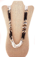 Beaded Necklace - Black, White & Gold