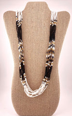 Beaded Necklace - Black, White & Gold