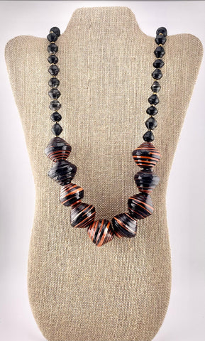 Anastasia Chunky Paper Bead Necklace-Black & Orange
