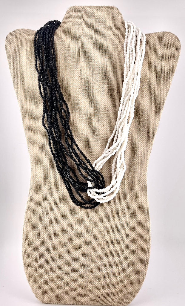 Seed Bead Criss-Cross Short Necklace - Black & White