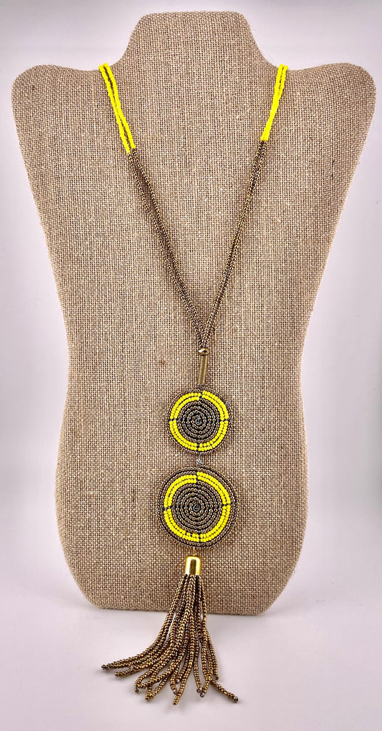 Maasai Tribal-Style Yellow Tassel Necklace