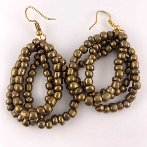 Gold Chunky Seed Bead Cascading Earrings