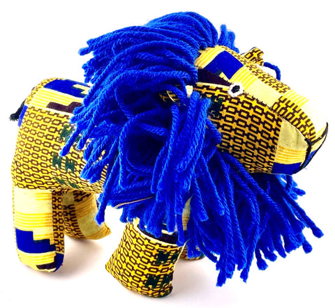 Royal Blue Mane, Kanga Fabric Stuffed Lion (Simba)