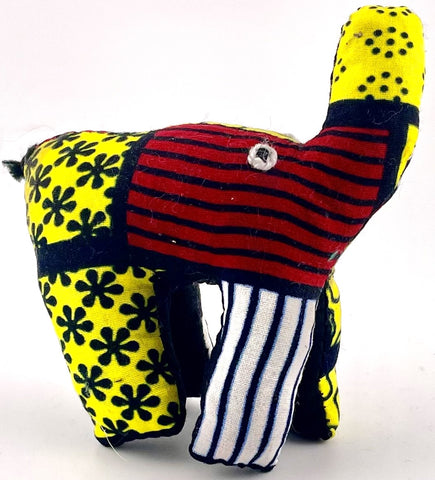 Burgundy & Yellow Kanga Fabric Stuffed Toto Elephant (Tembo)