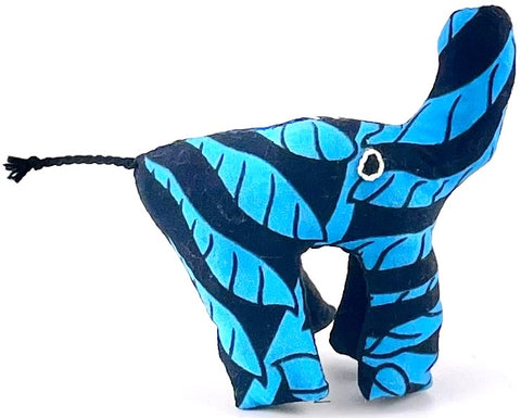 Blue Kanga Fabric Toto Stuffed Elephant (Tembo)