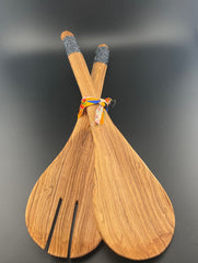 Hand-Carved Olive Wood Spoon Set with Black Seed Bead Handles