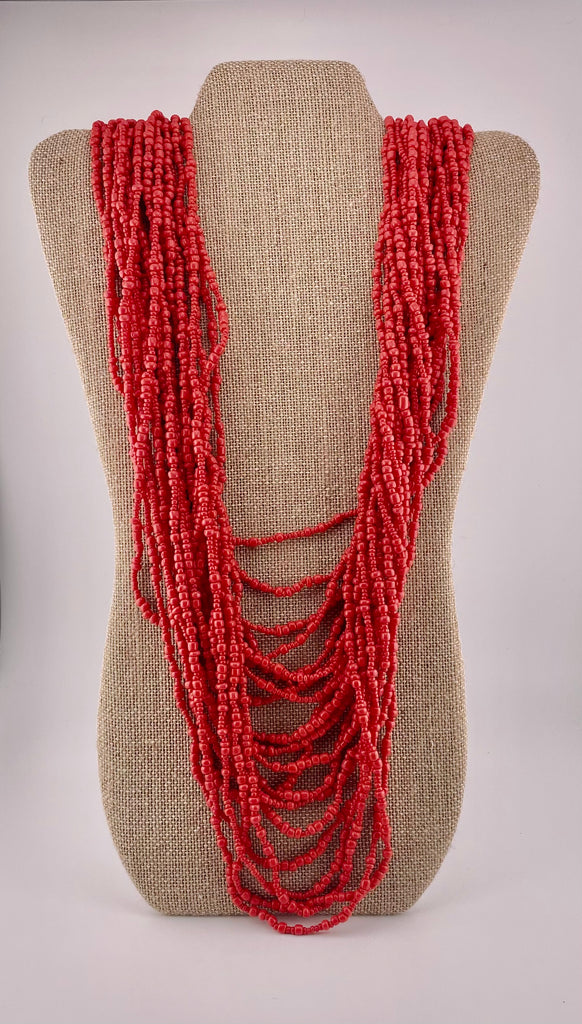 Red Seed Bead 20-Strands Cascading Necklace