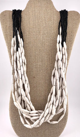 East African Ceremonial Necklace in White Paper Beads & Black Seed Beads