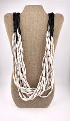 East African Ceremonial Necklace in White Paper Beads & Black Seed Beads