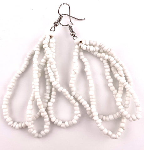 Small Seed Bead Cascading Earrings - White