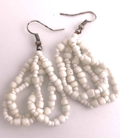 Seed Bead Chunky Cascading Earrings - White