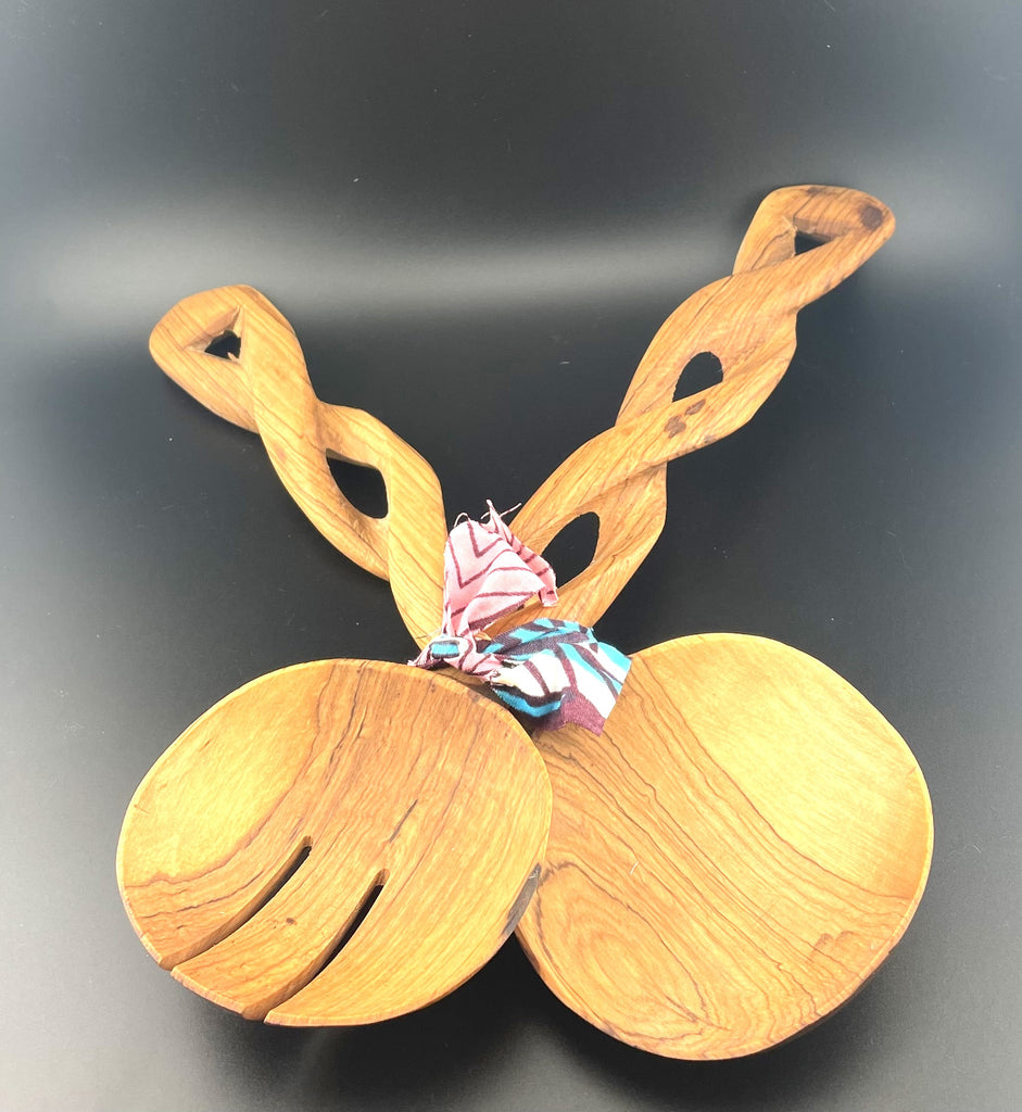 Hand-carved Olive Wood Spoon Set with Twisted Handles