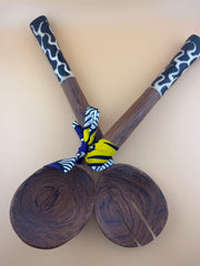 Hand-carved Olive Wood Spoon Set with Bone Inlay Handles.
