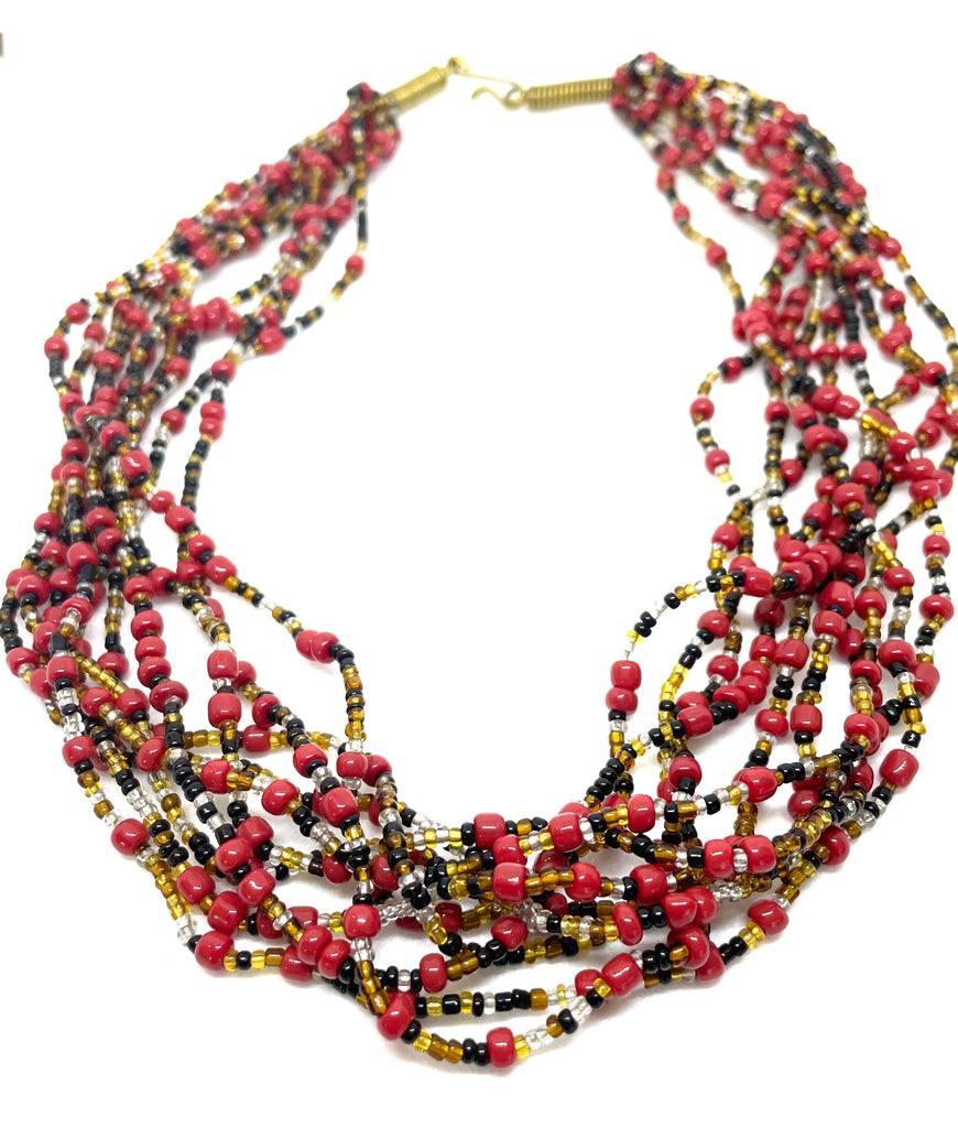 Hot Red/Black/Copper/Gold Seed Bead Choker