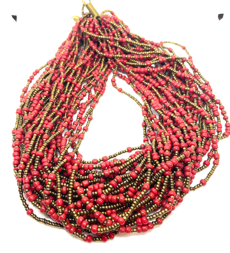 Deep Red/Copper/Black Seed Bead 20-Strands Choker