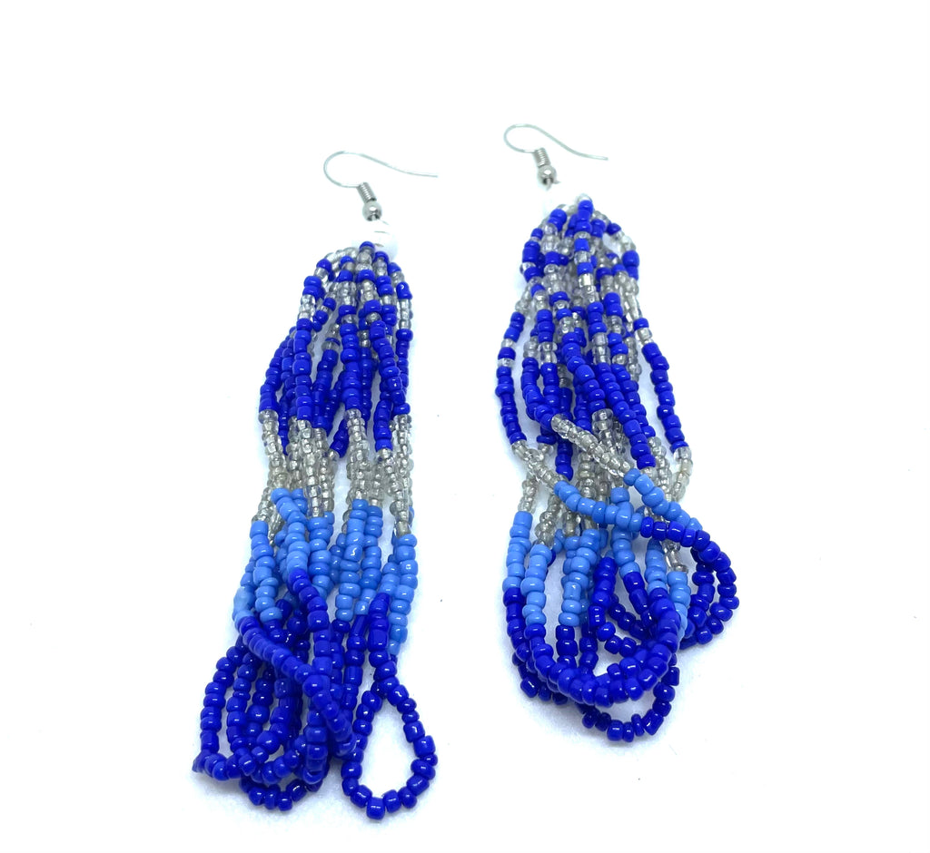 Safari Blue Long Seed Bead Chunky Cascades