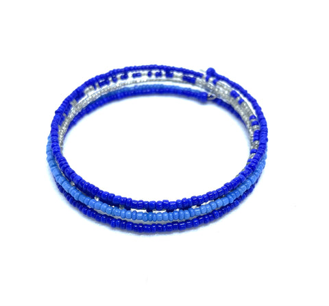 Safari Blues Seed Beads Bracelet-10 Wraps