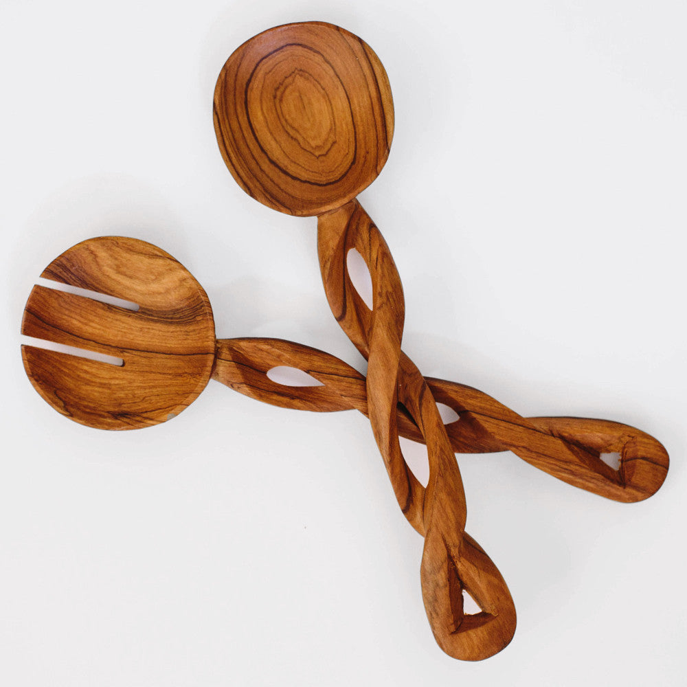 Hand-Carved Olive Wood Twisted Spoon Set