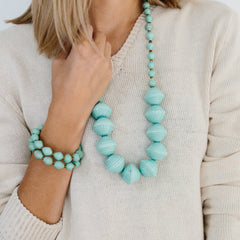 Anastasia Chunky Paper Bead Necklace-Sea Foam