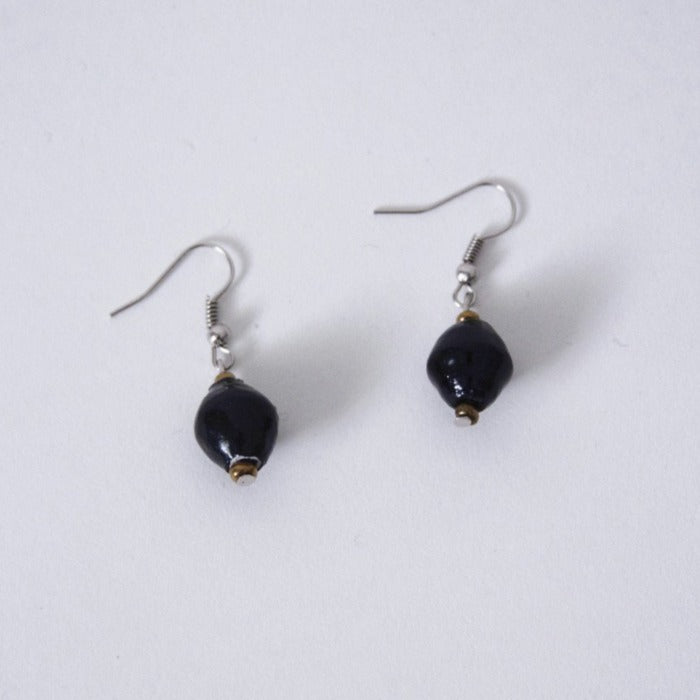 Paper Bead Single Drop Earrings - Midnight Black