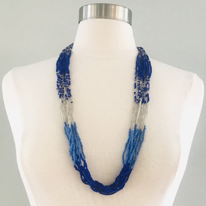 Safari Style Maasai Strand Necklace-Blue Tones Seed Beads