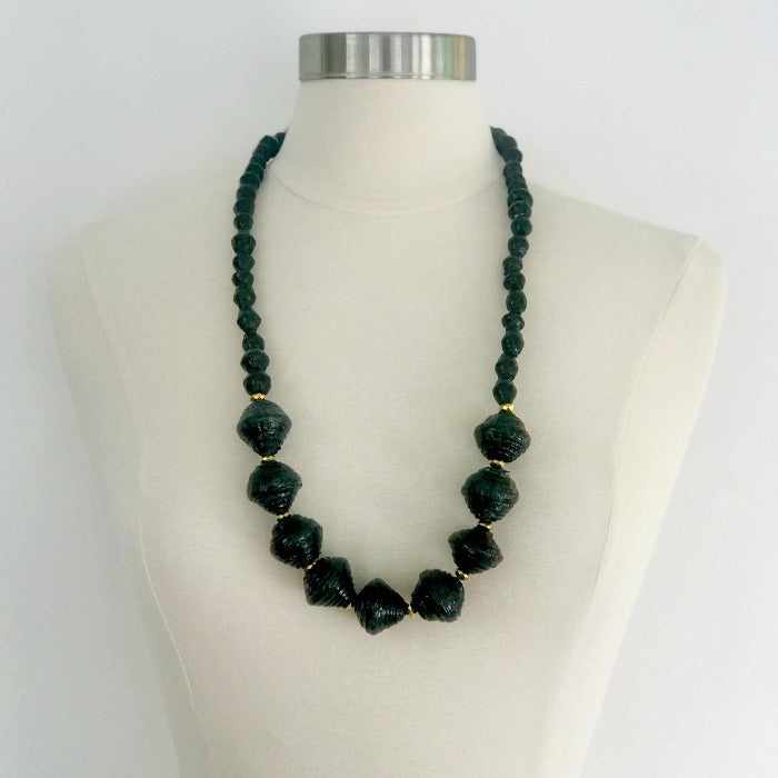 Anastasia Chunky Paper Bead Necklace - Black
