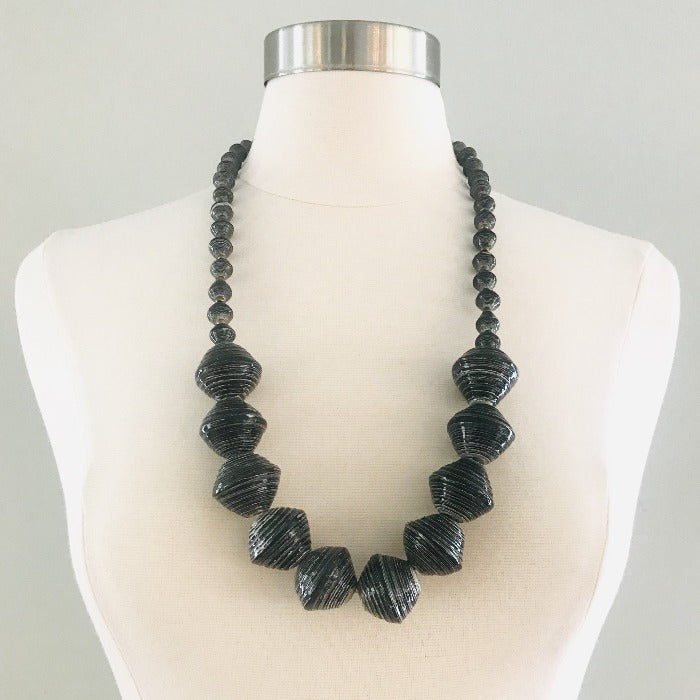 Anastasia Chunky Paper Bead Necklace-Charcoal