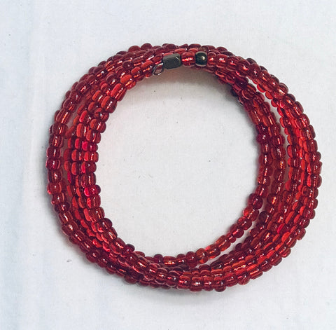 Red Clear Beads 10-Wrap Coiled  Bracelet