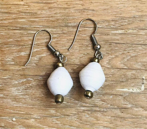 Single Drop Earrings White Paper Beads