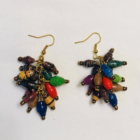 African Inspired Paper Bead Cluster Earrings