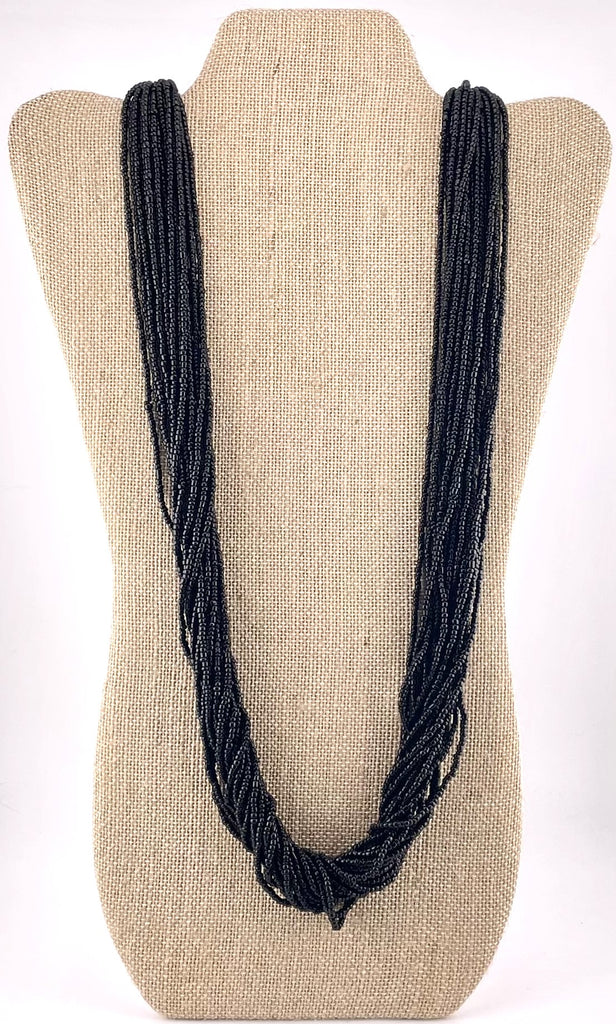 Black Seed Bead 20-Strands Necklace with Threaded Cord