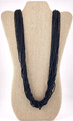 Black Seed Bead 20-Strands Necklace with Threaded Cord