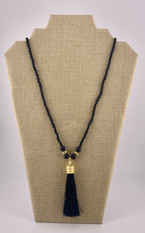 Black Seed Bead Tassel Necklace