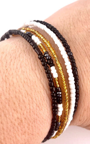 Beaded Bracelet Black, White & Gold