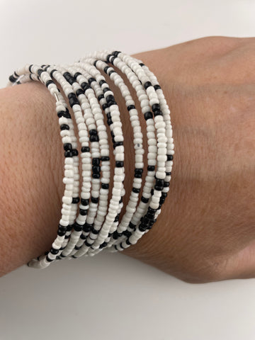 White/Black Seed Bead 10-Wrap Bracelet