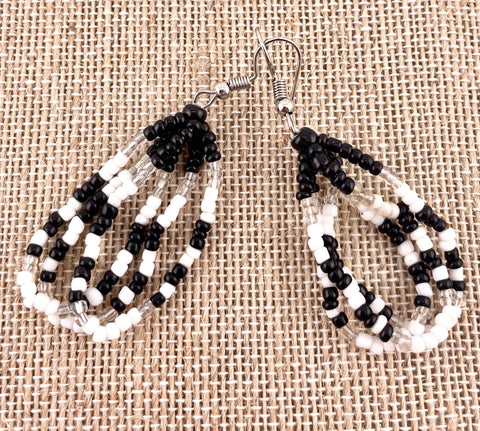 Black and White Seed Bead Cascading Earrings