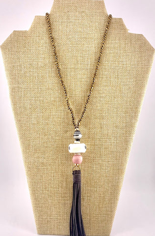 Bone & Ghana Glass Tassel Necklace