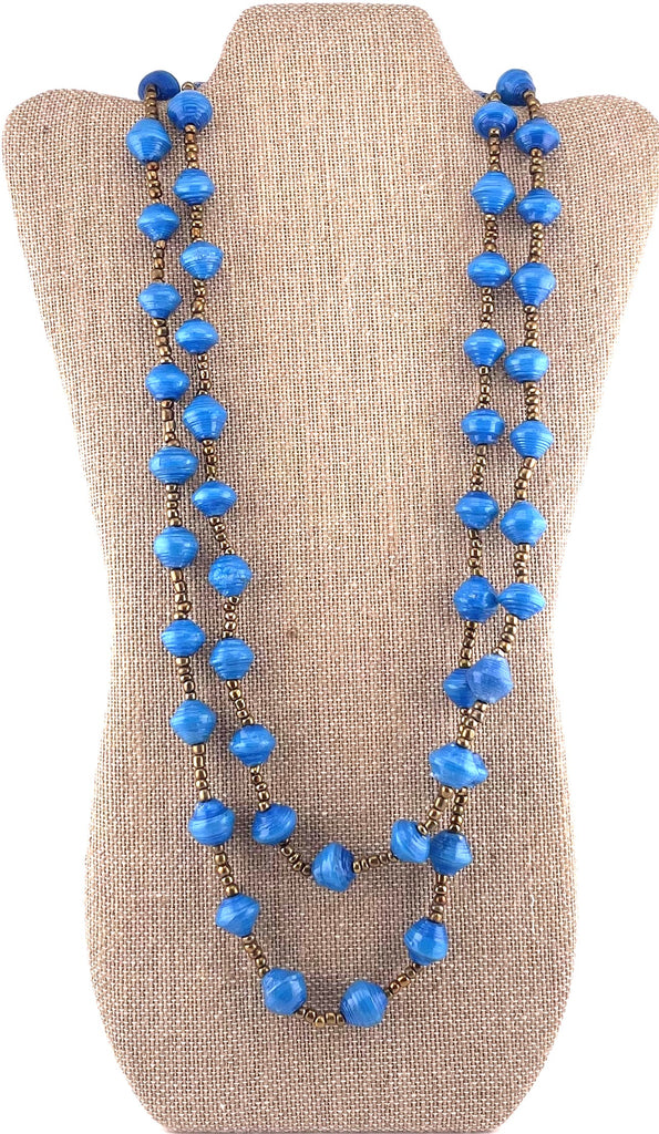 Blue Paper Bead Long Necklace