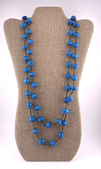 Blue Paper Bead Long Necklace