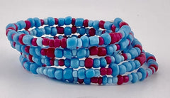 Blue & Red Seed Bead 4-Wrap Coiled Bracelet