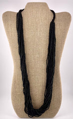 Black Seed Bead 20-Strands Necklace with Threaded Cord