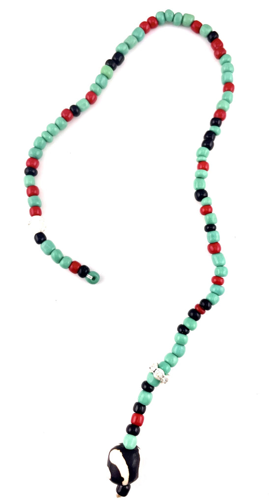 Bookmark of Aqua/Red/Blue Seed Beads with Bone