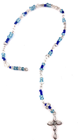 Bookmark of Blue & White Seed Beads with Silver Cross
