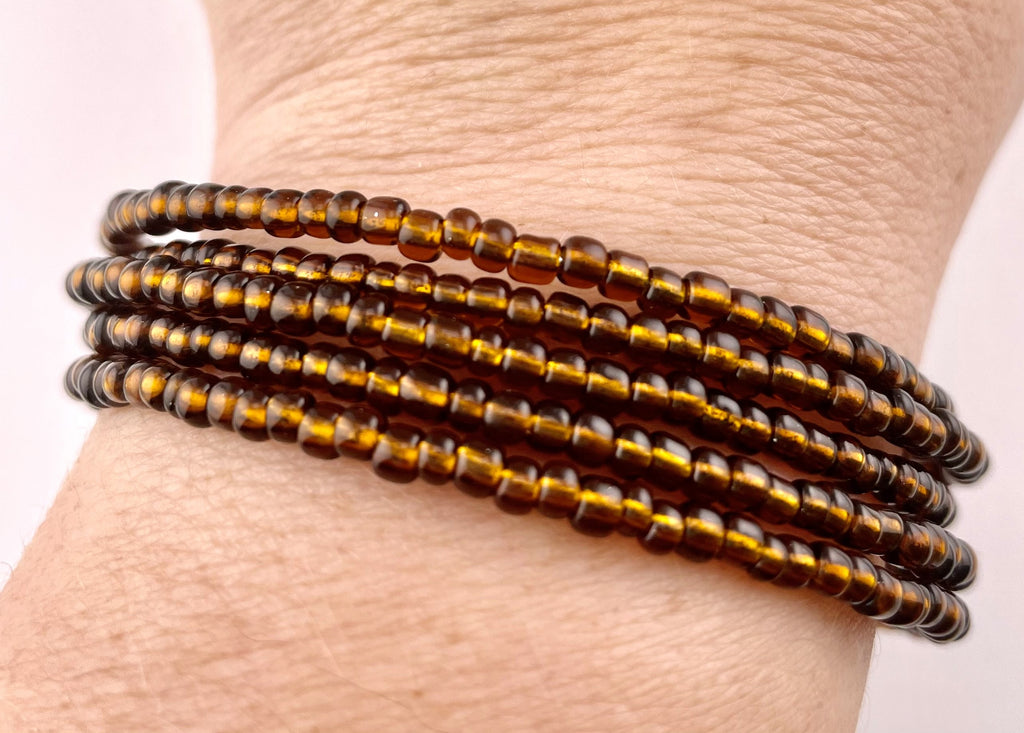 Copper Seed Bead 5-Wrap Coiled Bracelet