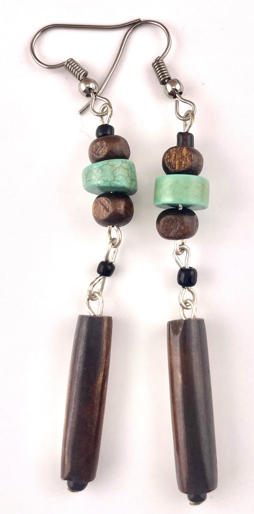 Wood & Jade Dangling Earrings