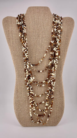 Brown & White Seed Bead Cascading Necklace