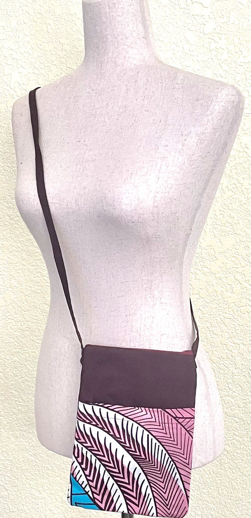 Cross-Body Kente Cloth Pouch - Burgundy/Pink/Blue
