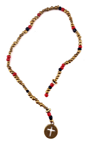 Bookmark of Gold & Red Seed Beads with a Circle Cross