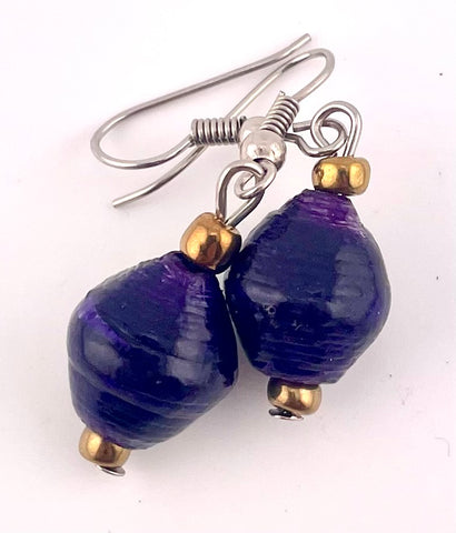 Deep Purple Paper Bead Earrings