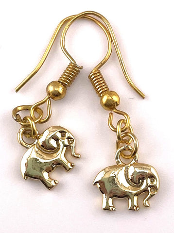 Gold Elephant Dangling Earrings